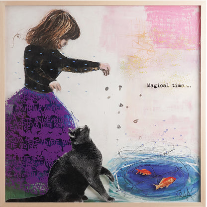Magical Time peinture contemporaine mixed media sur toile et impression sur plexi encadré 1mx1m