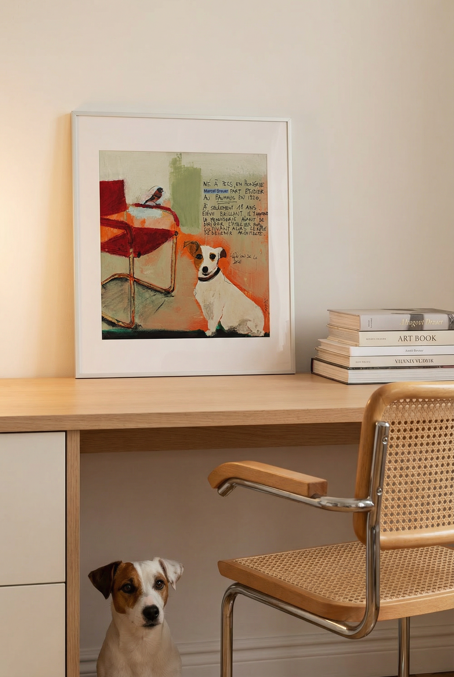 Narrative Painting - "The Legacy of Marcel Breuer & the Jack Russell" 0.30x0.30m