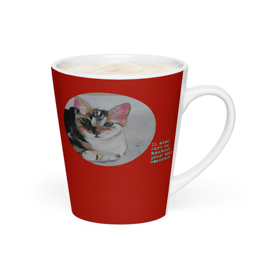 tasse rouge avec une illustration chat