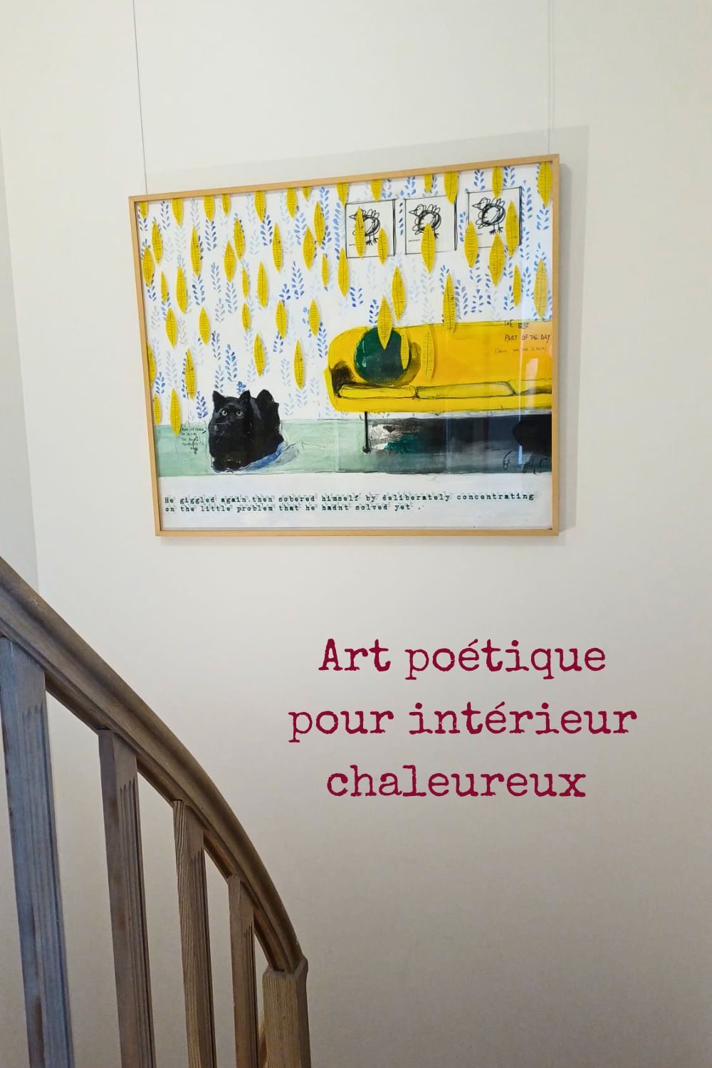 Tableau contemporain – Chat noir & canapé jaune